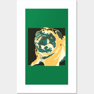 Yellow and Green Pop Art Smiling Pug Posters and Art